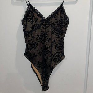 Black Mesh Printed Bodysuit